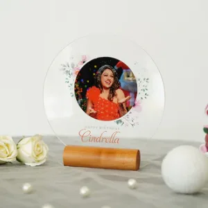 Acrylic Frameless UV Printed Photo Frame With Wooden Holder - Round Shape
